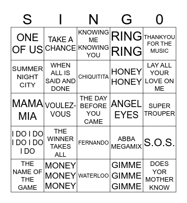 126 THE BEST OF ABBA Bingo Card