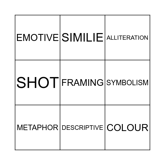 TERMS Bingo Card