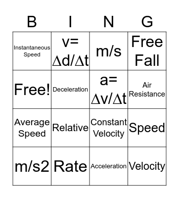 Chapter 2: Linear Motion Bingo Card