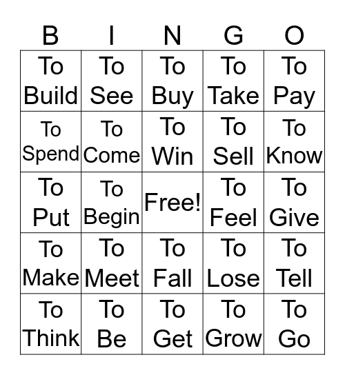 Past Simple Bingo Card