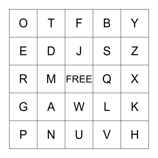 Alphabet Bingo Card