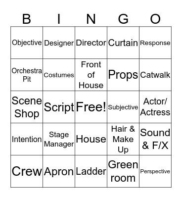 Theatre Vocab Bingo Card