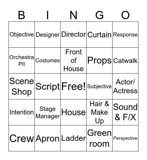 Theatre Vocab Bingo Card