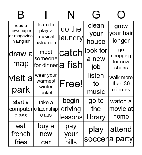 Are you going to ...?   If yes, when? Bingo Card