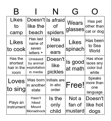 Human Bingo Card