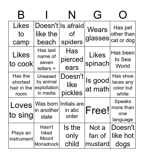 Human Bingo Card