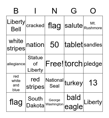 United States Symbols Bingo Card