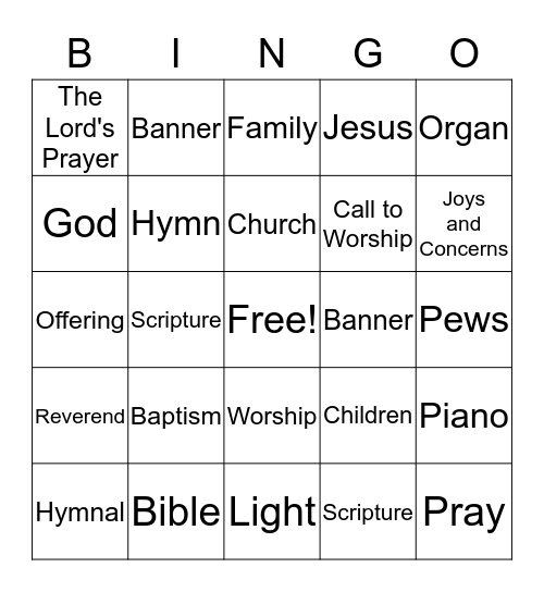 CCSG Worship BINGO Card