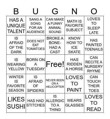 FAMILY BINGO Card