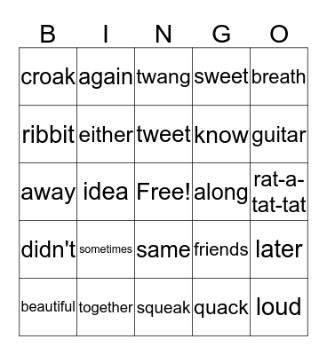 Frogs and Frequent and Sound Words Bingo Card