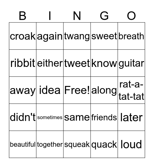 Frogs and Frequent and Sound Words Bingo Card