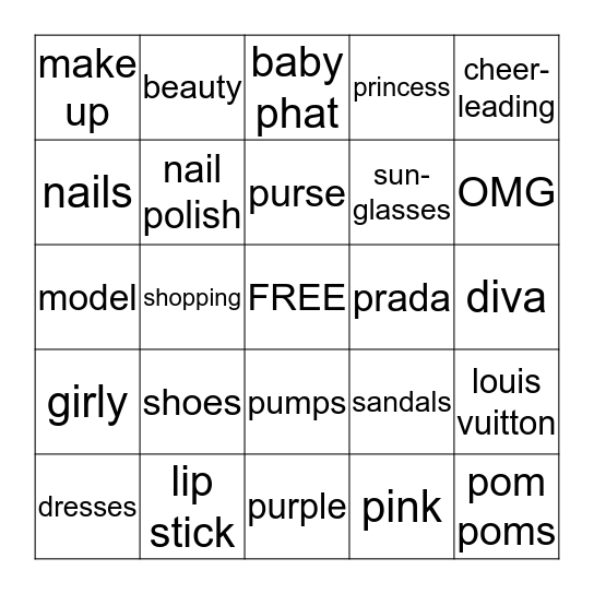 ALL ABOUT GIRLS BINGO Card