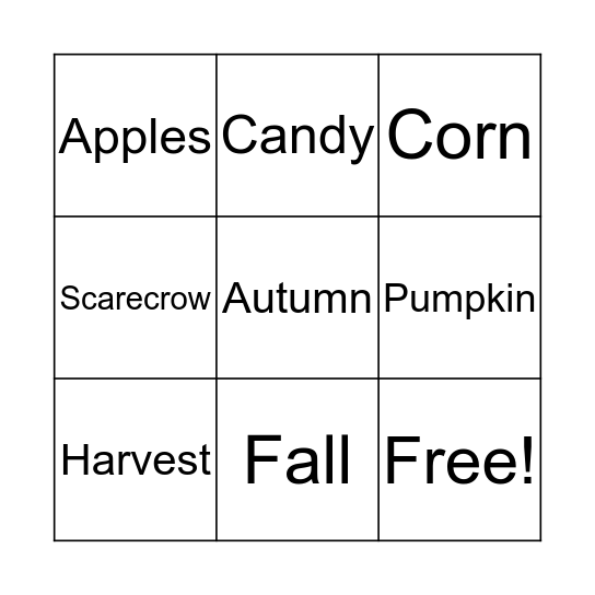 Fall Time Bingo Card