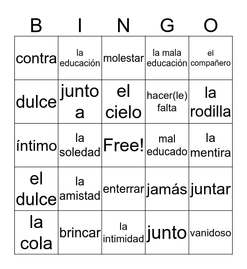 Un Ser Querido Bingo Card