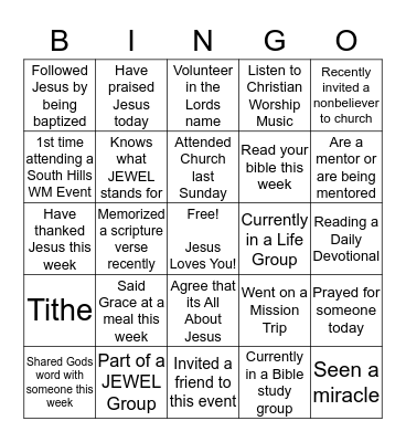 Wholeheartedly Devoted to Jesus Bingo Card