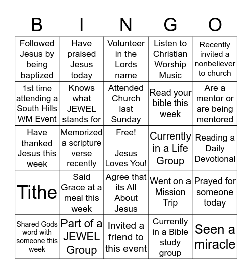 Wholeheartedly Devoted to Jesus Bingo Card