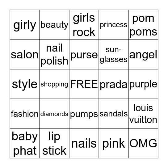 ALL ABOUT GIRLS BINGO Card