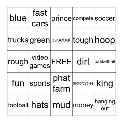 ALL ABOUT BOYS BINGO Card