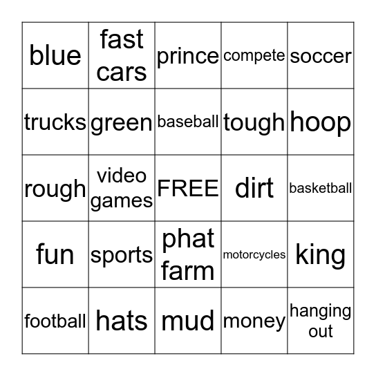 ALL ABOUT BOYS BINGO Card