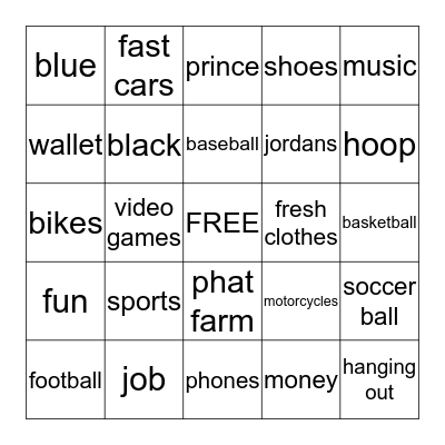 ALL ABOUT BOYS BINGO Card