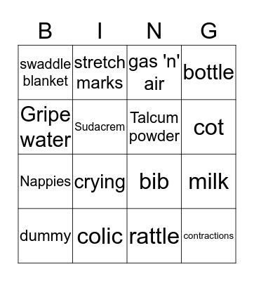 Emma's Baby Shower Bingo Card