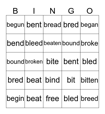 Conjugating Verbs B Bingo Card