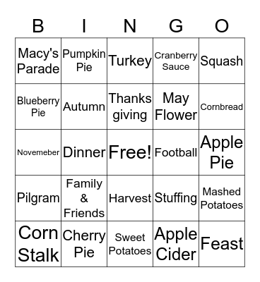 Thanksgiving Bingo Card