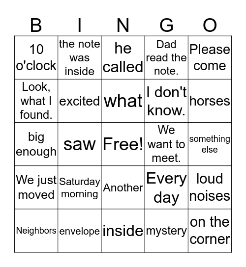 Bingo Text Level J Bingo Card