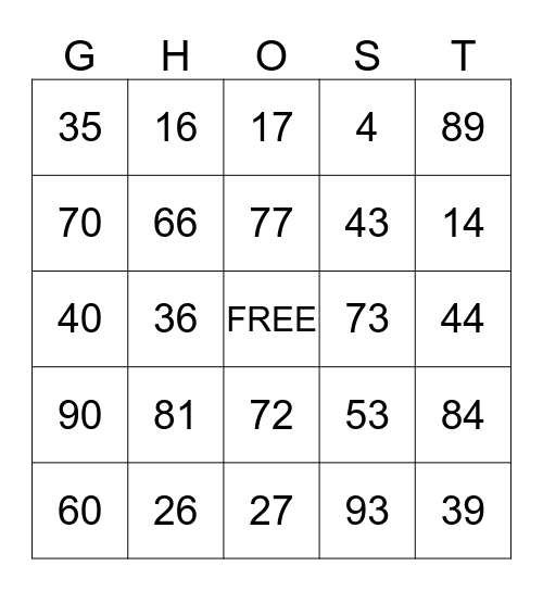 HALLOWEEN  Bingo Card