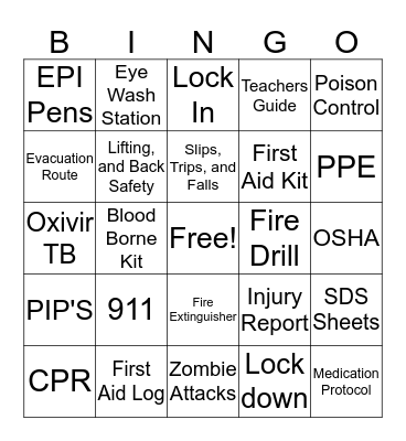 Safety Fair Bingo Card