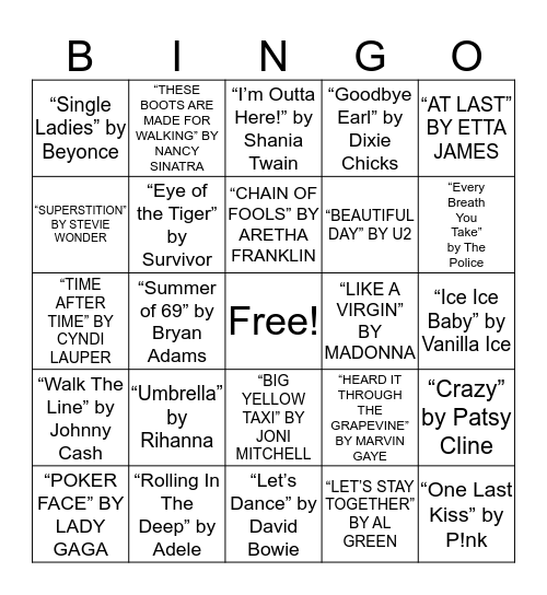 Music Bingo Card