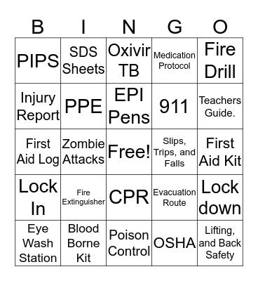 Safety Fair Bingo Card