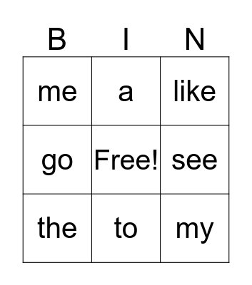 Sight words Bingo Card