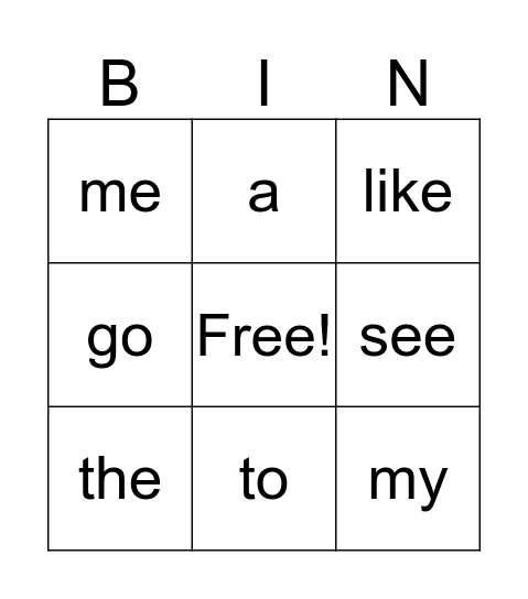 Sight words Bingo Card
