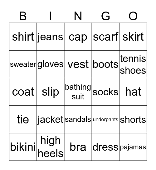what's she wearing Bingo Card