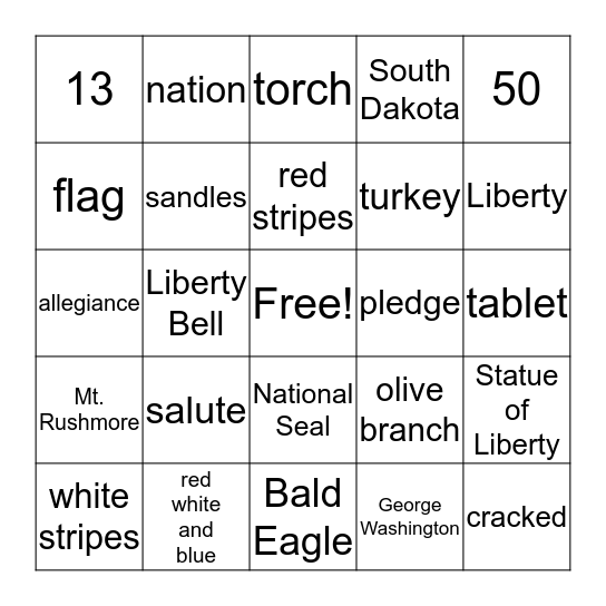 United States Symbols Bingo Card