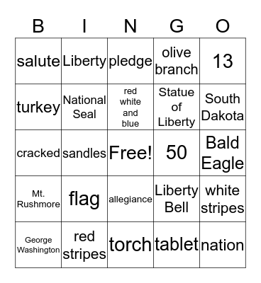 United States Symbols Bingo Card