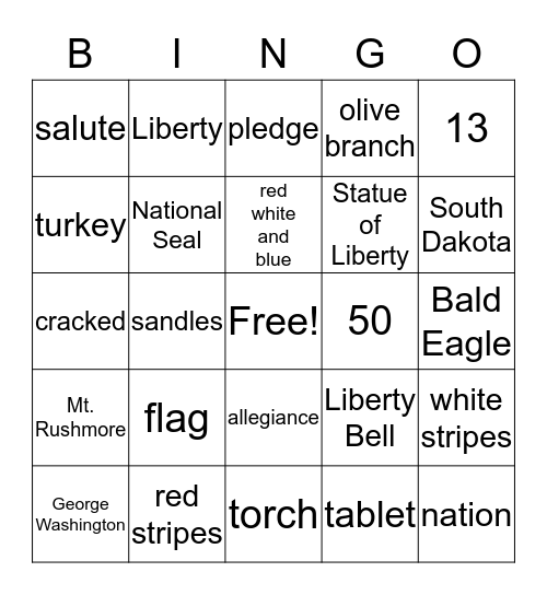 United States Symbols Bingo Card