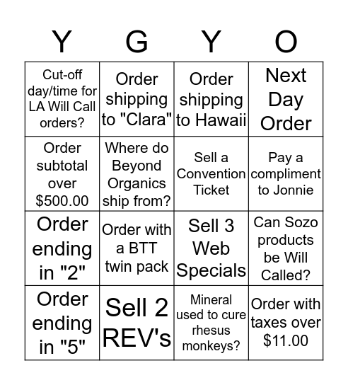 YGY-O! Bingo Card
