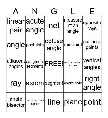 1.1-1.5 Geometry Review Bingo Card