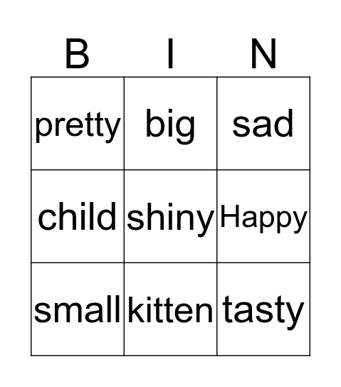 Synonyms Bingo Card