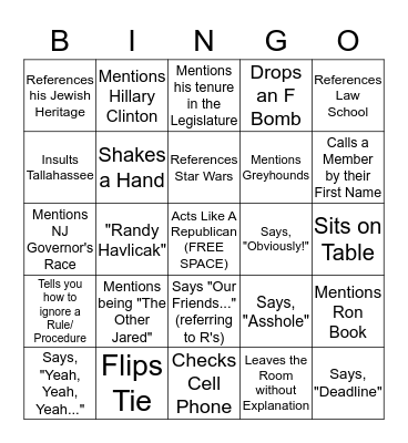 JARED ROSENSTEIN BINGO Card