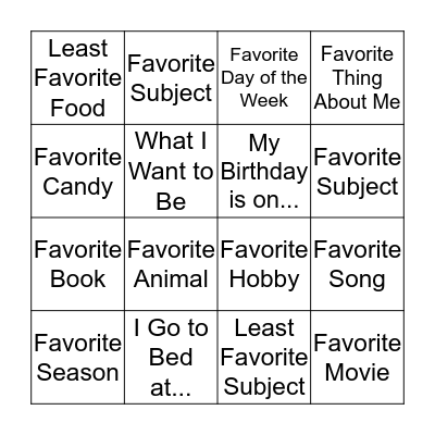A Little About Me Bingo Card