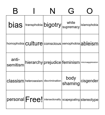 Bias Bingo Card