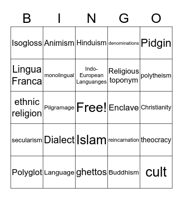 Language & Religion Bingo Card