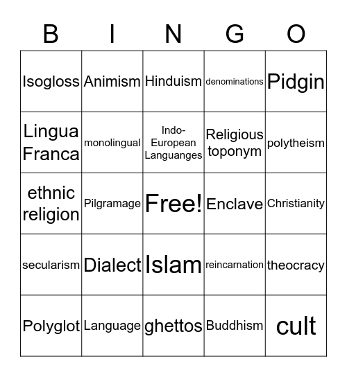 Language & Religion Bingo Card