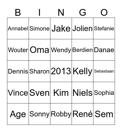 Neven & Nichten dag 2013 Bingo Card