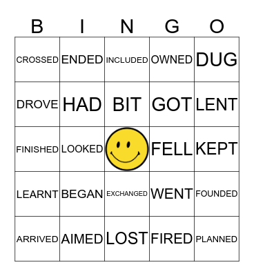 VERBS IN PAST  Bingo Card