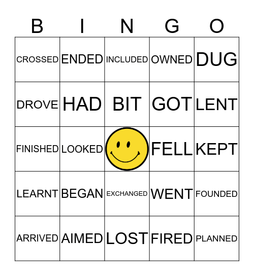 VERBS IN PAST  Bingo Card
