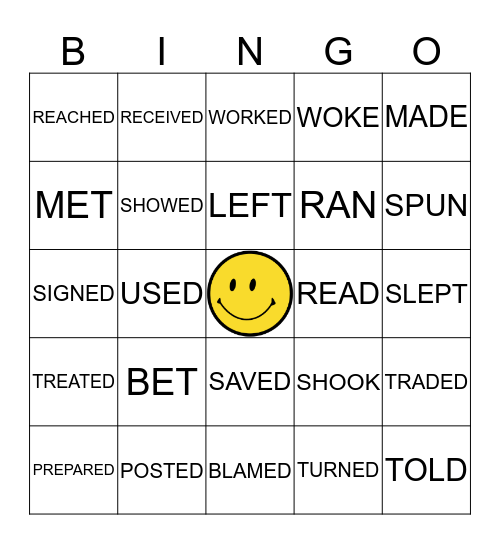 VERBS IN PAST  Bingo Card